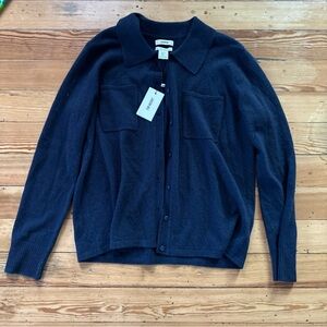 Jason Wu 100% Cashmere Collared Cardigan Sweater navy Minimalist Capsule Glam